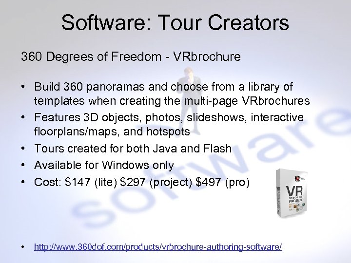 Software: Tour Creators 360 Degrees of Freedom - VRbrochure • Build 360 panoramas and