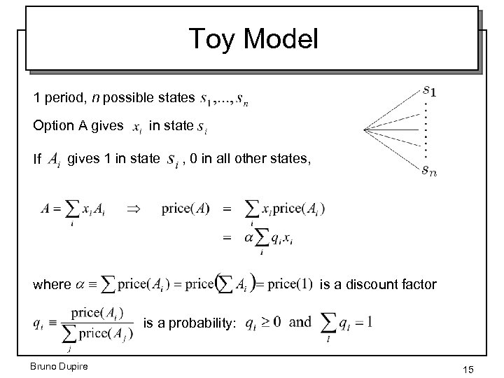 Toy Model 1 period, n possible states Option A gives If in state gives