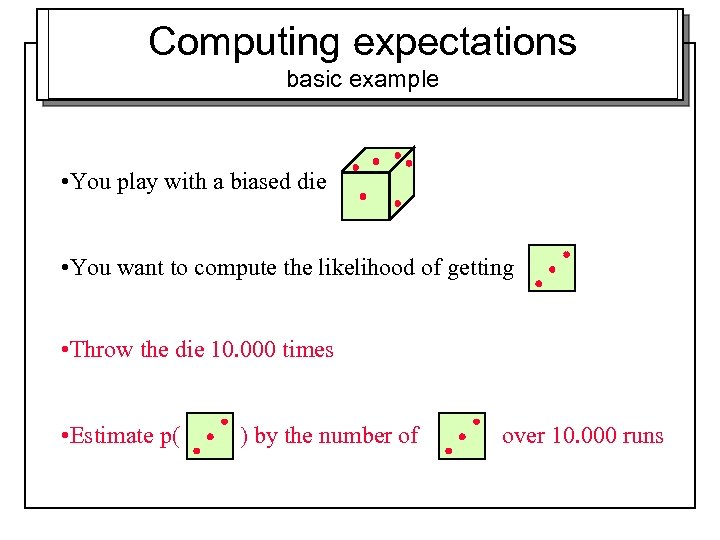 Computing expectations basic example • You play with a biased die • You want