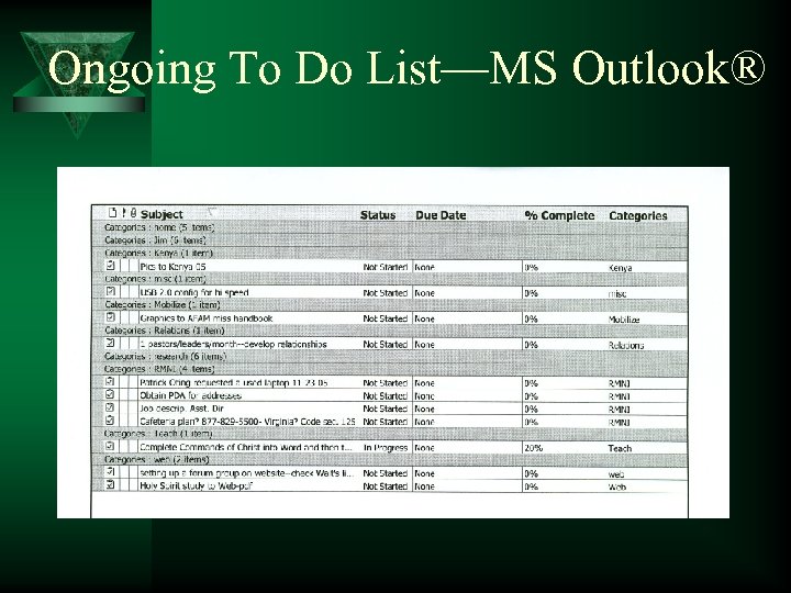 Ongoing To Do List—MS Outlook® 