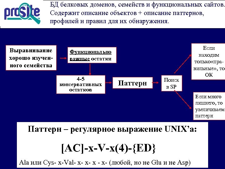 БД белковых доменов, семейств и функциональных сайтов. Содержит описание объектов + описание паттернов, профилей
