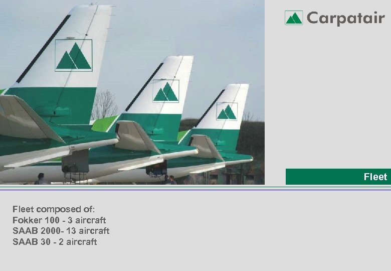 Fleet composed of: Fokker 100 - 3 aircraft SAAB 2000 - 13 aircraft SAAB