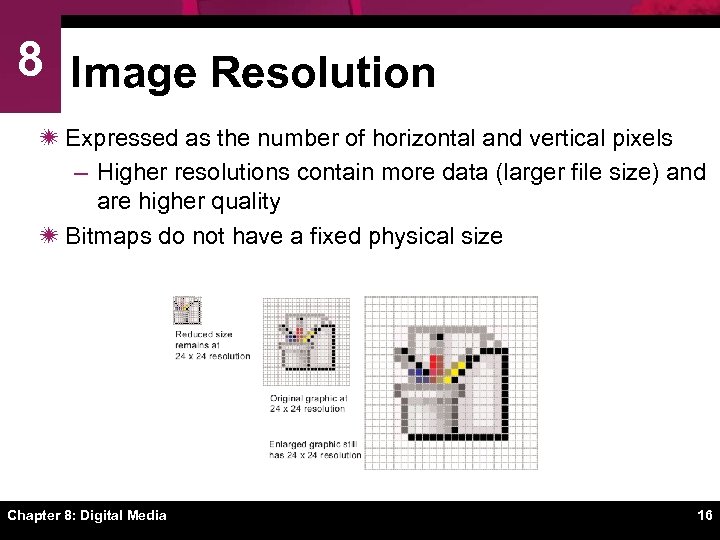 8 Image Resolution ï Expressed as the number of horizontal and vertical pixels –