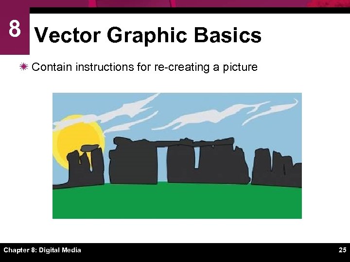 8 Vector Graphic Basics ï Contain instructions for re-creating a picture Chapter 8: Digital