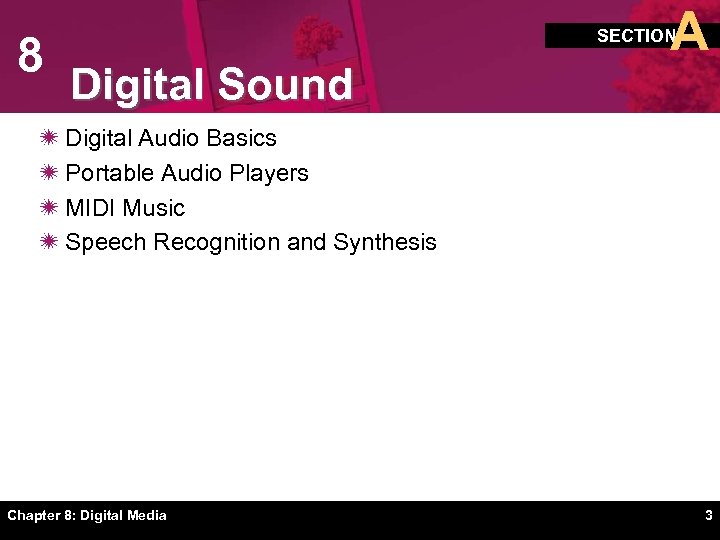 8 A SECTION Digital Sound ï Digital Audio Basics ï Portable Audio Players ï