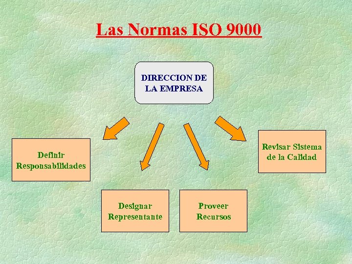 Las Normas ISO 9000 DIRECCION DE LA EMPRESA Revisar Sistema de la Calidad Definir