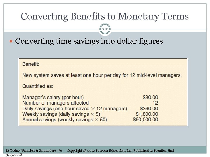 Converting Benefits to Monetary Terms 9 -23 Converting time savings into dollar figures IS