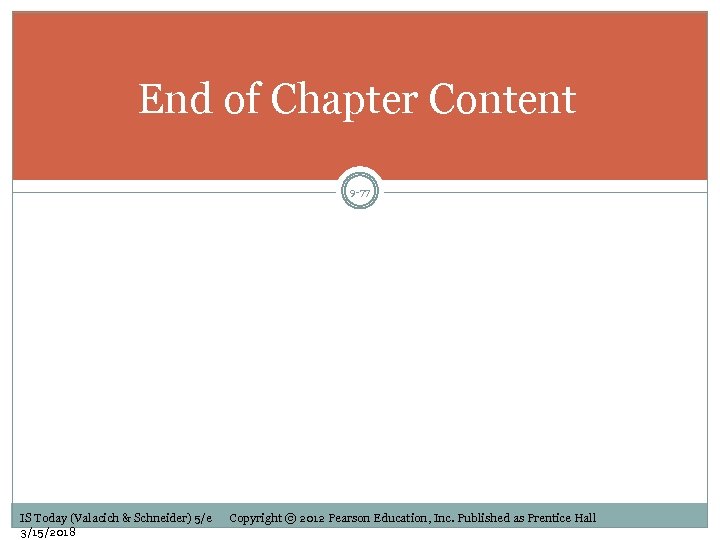 End of Chapter Content 9 -77 IS Today (Valacich & Schneider) 5/e 3/15/2018 Copyright