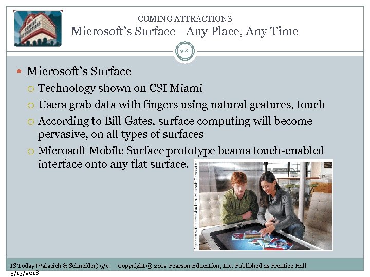 COMING ATTRACTIONS Microsoft’s Surface—Any Place, Any Time 9 -80 Microsoft’s Surface Technology shown on