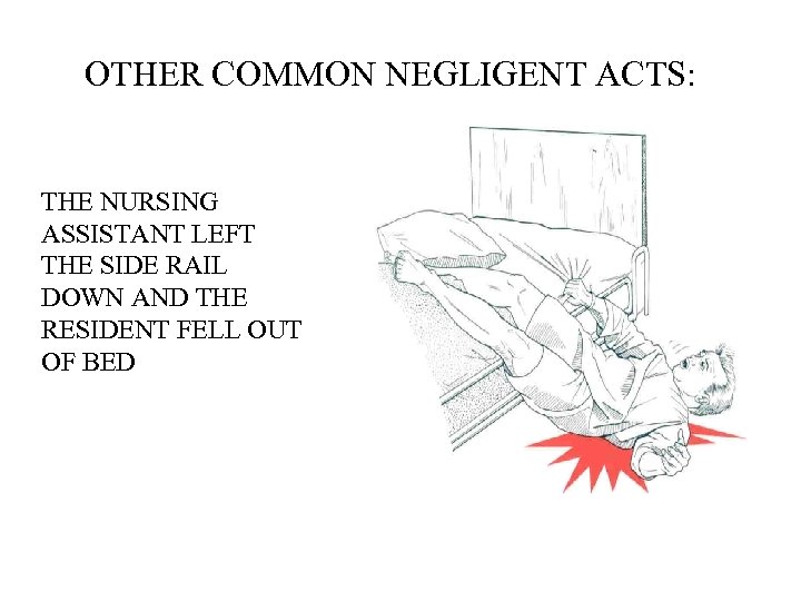OTHER COMMON NEGLIGENT ACTS: THE NURSING ASSISTANT LEFT THE SIDE RAIL DOWN AND THE