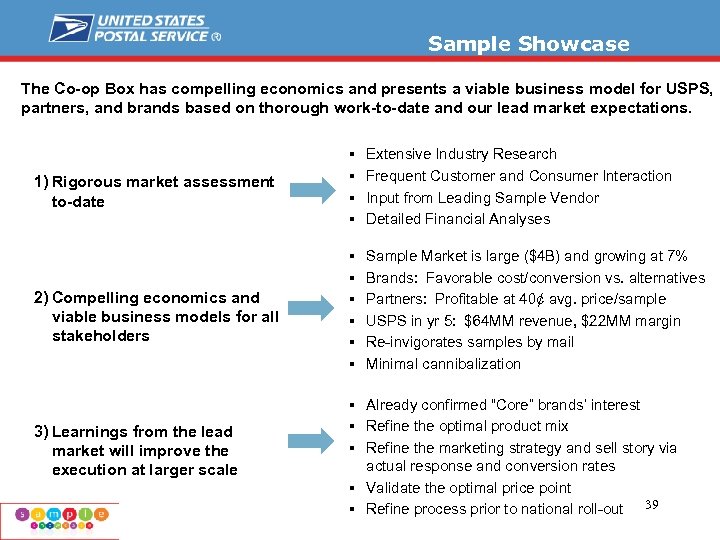Sample Showcase The Co-op Box has compelling economics and presents a viable business model