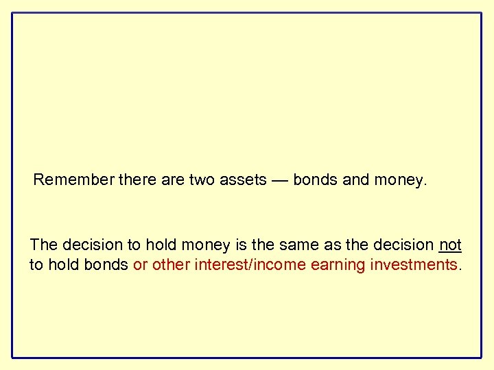 Remember there are two assets — bonds and money. The decision to hold money