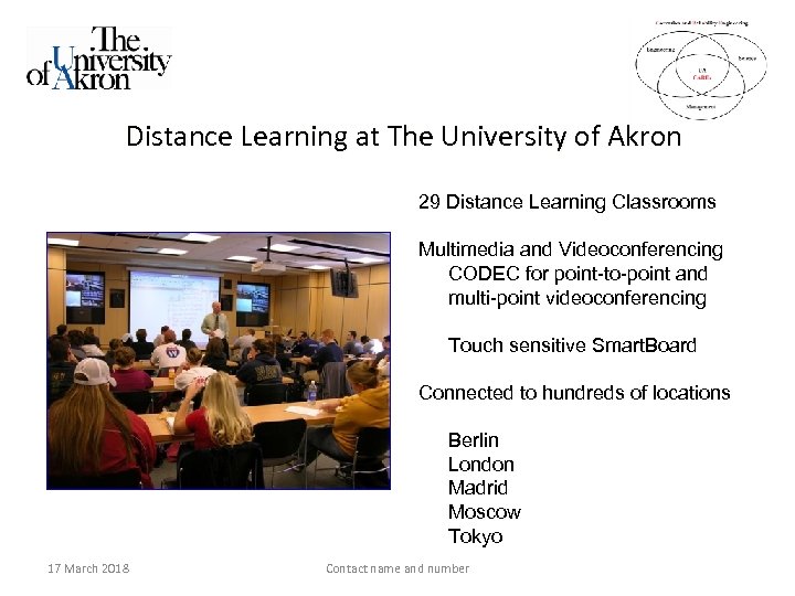 Distance Learning at The University of Akron 29 Distance Learning Classrooms Multimedia and Videoconferencing
