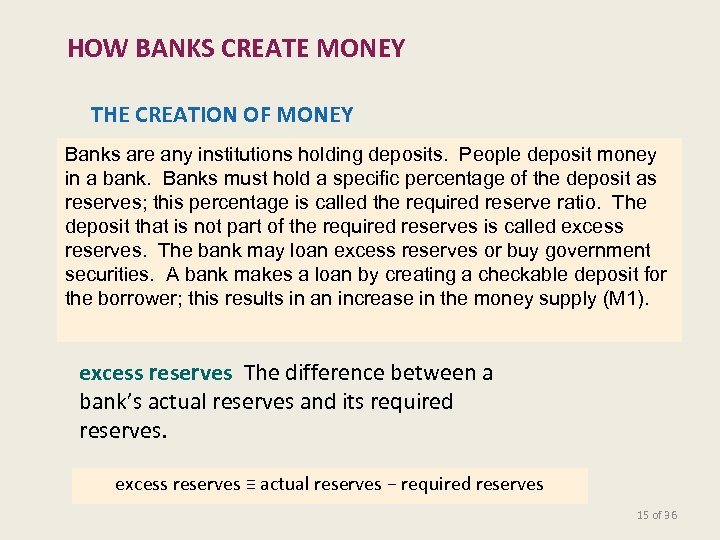 HOW BANKS CREATE MONEY THE CREATION OF MONEY Banks are any institutions holding deposits.