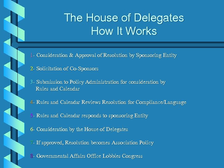 The House of Delegates How It Works 1 - Consideration & Approval of Resolution
