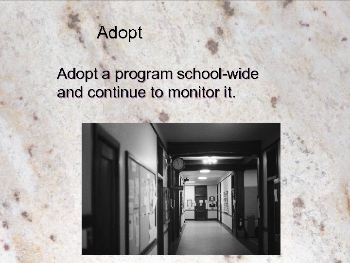 Adopt a program school-wide and continue to monitor it. 