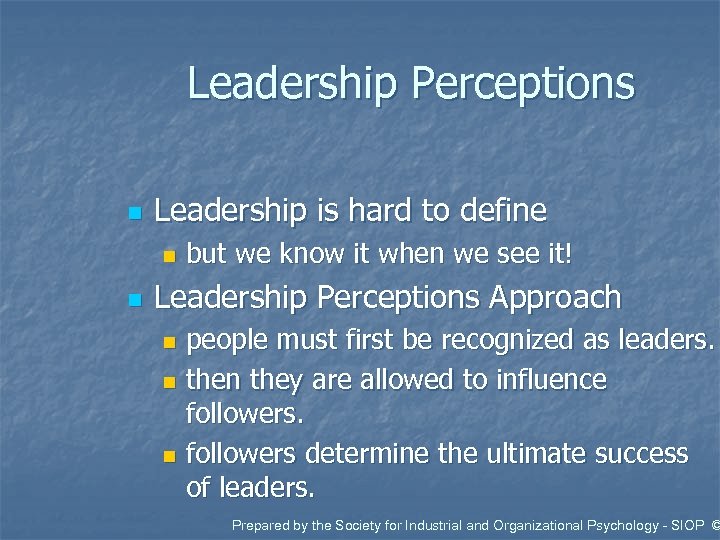 Leadership Perceptions n Leadership is hard to define n n but we know it