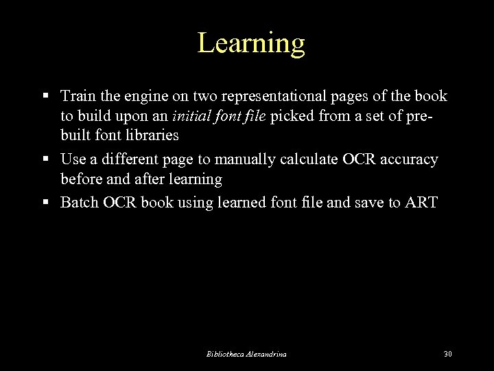 Learning § Train the engine on two representational pages of the book to build