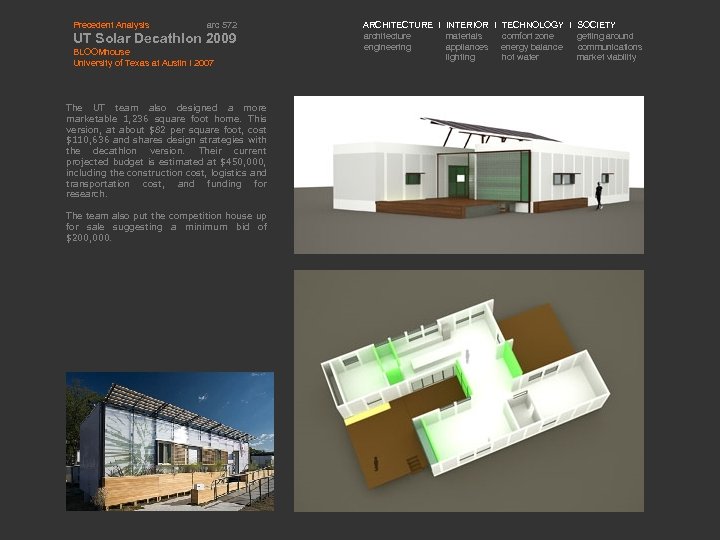 Precedent Analysis arc 572 UT Solar Decathlon 2009 BLOOMhouse University of Texas at Austin