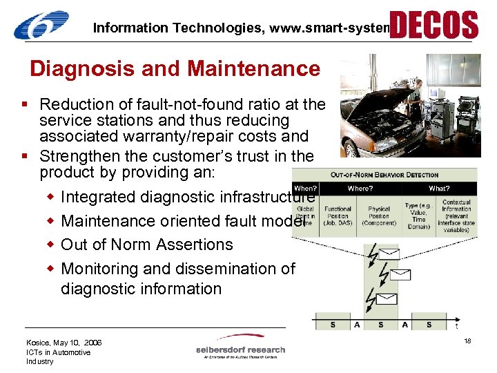 Information Technologies, www. smart-systems. at Diagnosis and Maintenance § Reduction of fault-not-found ratio at