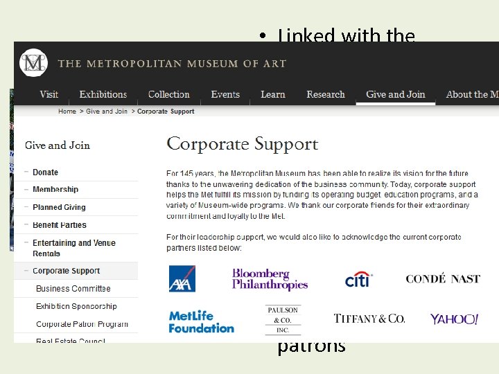  • Linked with the proportion of wealthy people in the city • Patrons,