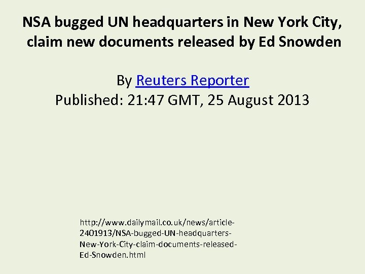 NSA bugged UN headquarters in New York City, claim new documents released by Ed