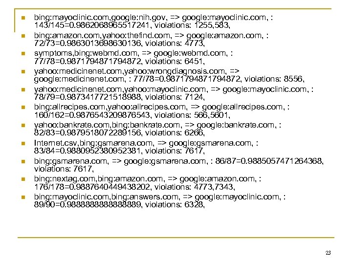 n n n bing: mayoclinic. com, google: nih. gov, => google: mayoclinic. com, :