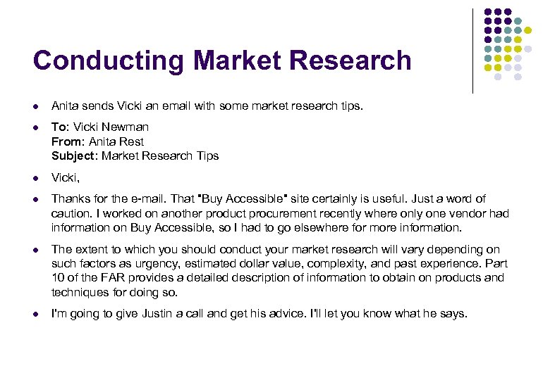 Conducting Market Research l Anita sends Vicki an email with some market research tips.