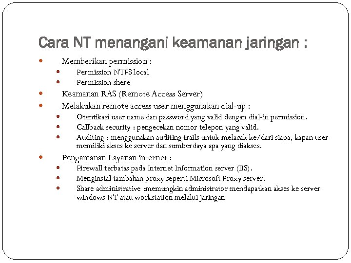 Cara NT menangani keamanan jaringan : Memberikan permission : Permission NTFS local Permission shere