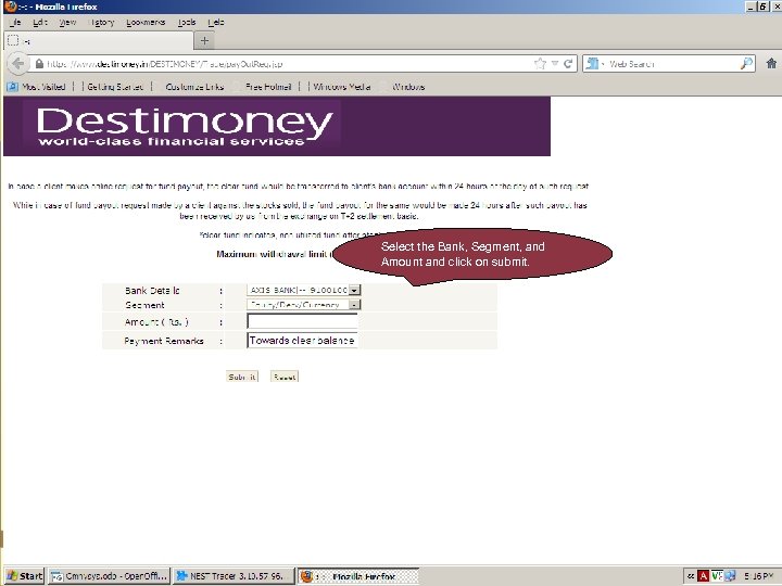 Select the Bank, Segment, and Amount and click on submit. Ver 1. 1 V