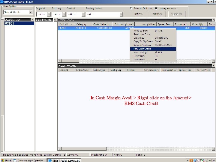 In Cash Margin Avail > Right click on the Amount> RMS Cash Credit Ver
