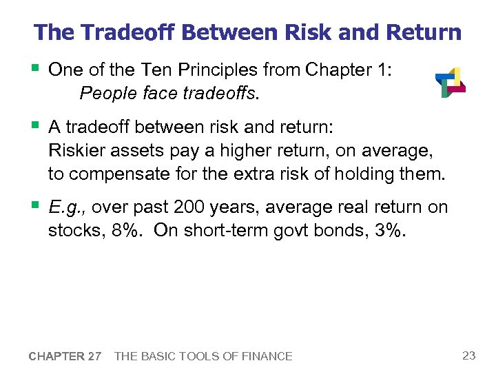 The Tradeoff Between Risk and Return § One of the Ten Principles from Chapter