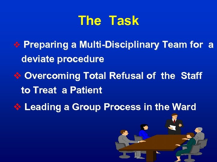 The Task v Preparing a Multi-Disciplinary Team for a deviate procedure v Overcoming Total