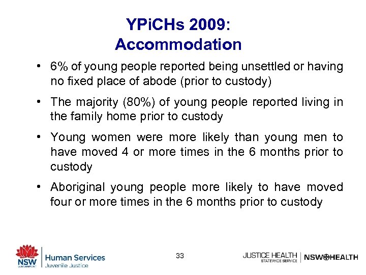 YPi. CHs 2009: Accommodation • 6% of young people reported being unsettled or having