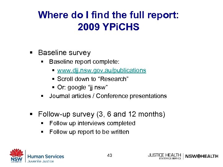 Where do I find the full report: 2009 YPi. CHS § Baseline survey §