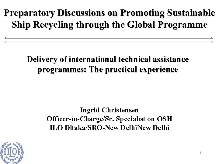 Preparatory Discussions on Promoting Sustainable Ship Recycling through the Global Programme Delivery of international