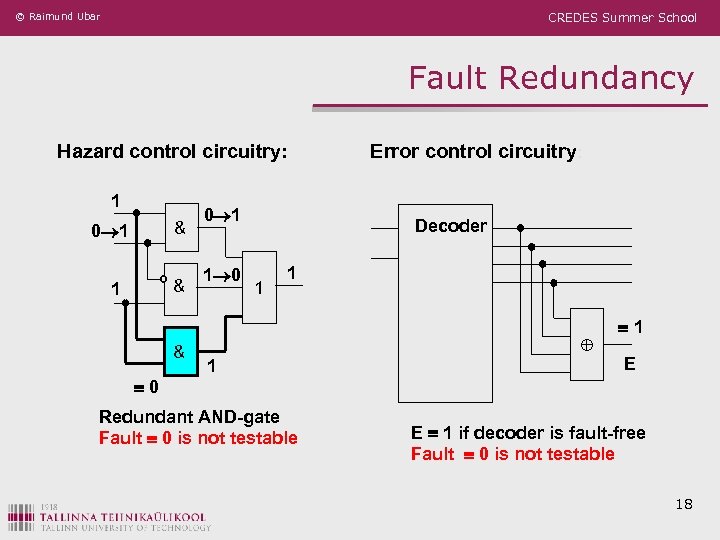 © Raimund Ubar CREDES Summer School Fault Redundancy Hazard control circuitry: 1 & 0