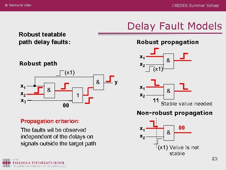 © Raimund Ubar CREDES Summer School Delay Fault Models Robust teatable path delay faults: