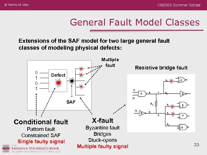 © Raimund Ubar CREDES Summer School General Fault Model Classes Extensions of the SAF