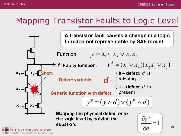 © Raimund Ubar CREDES Summer School Mapping Transistor Faults to Logic Level A transistor