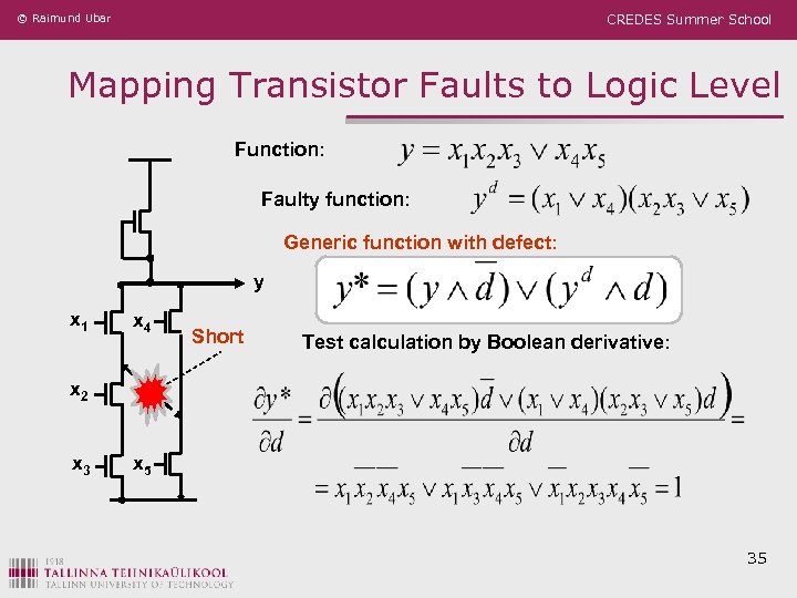 © Raimund Ubar CREDES Summer School Mapping Transistor Faults to Logic Level Function: Faulty