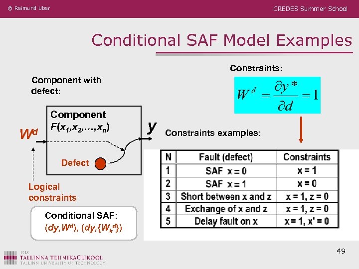 © Raimund Ubar CREDES Summer School Conditional SAF Model Examples Constraints: Component with defect: