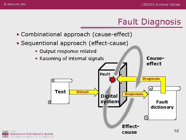 © Raimund Ubar CREDES Summer School Fault Diagnosis • Combinational approach (cause-effect) • Sequentional