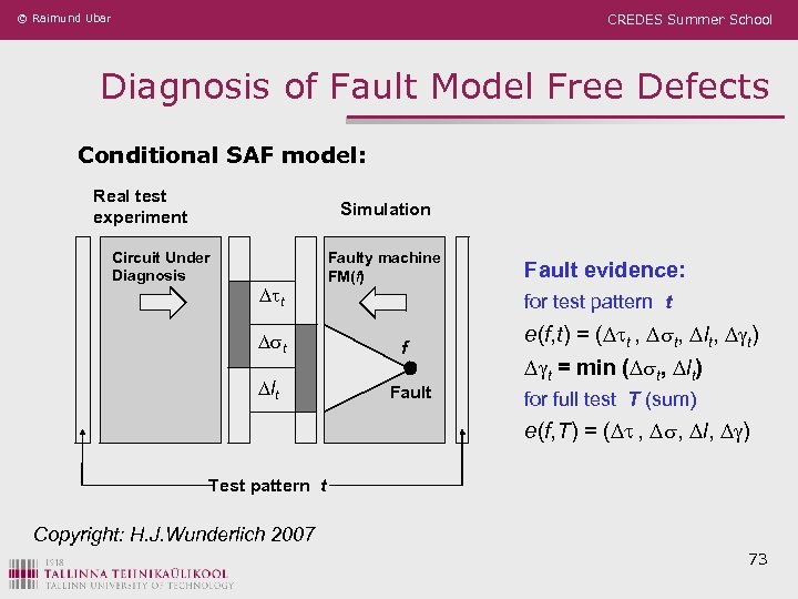 © Raimund Ubar CREDES Summer School Diagnosis of Fault Model Free Defects Conditional SAF