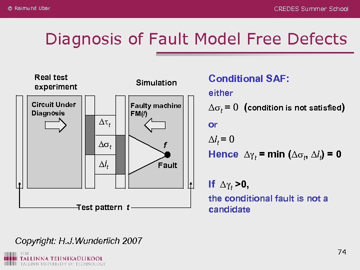 © Raimund Ubar CREDES Summer School Diagnosis of Fault Model Free Defects Real test