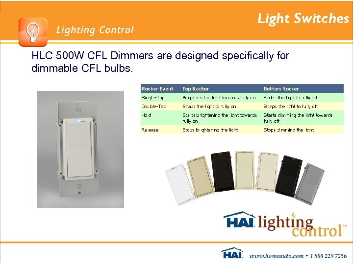 Light Switches HLC 500 W CFL Dimmers are designed specifically for dimmable CFL bulbs.