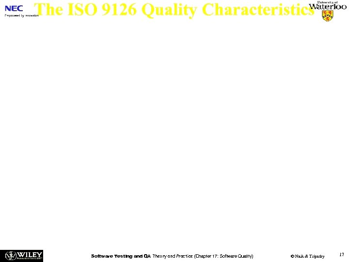 The ISO 9126 Quality Characteristics n The ISO 9126 document is the product of