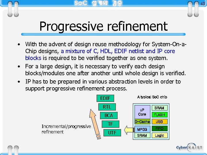 43 Progressive refinement • With the advent of design reuse methodology for System-On-a. Chip