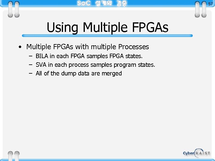 57 Using Multiple FPGAs • Multiple FPGAs with multiple Processes – BILA in each