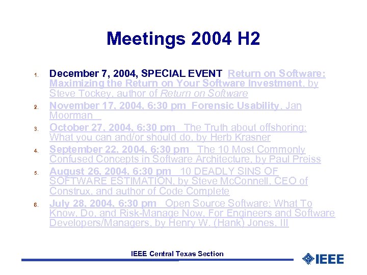 Meetings 2004 H 2 1. 2. 3. 4. 5. 6. December 7, 2004, SPECIAL